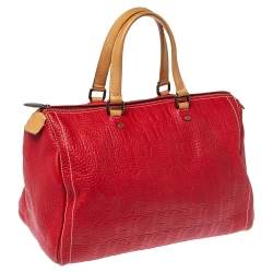 Pre Owned Carolina Herrera Red Monogram Leather Large Andy Boston Bag