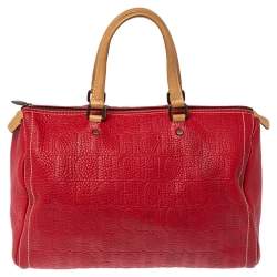 Pre Owned Carolina Herrera Red Monogram Leather Large Andy Boston Bag