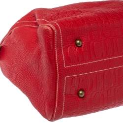 Pre Owned Carolina Herrera Red Monogram Leather Large Andy Boston Bag