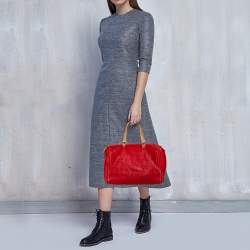 Pre Owned Carolina Herrera Red Monogram Leather Large Andy Boston Bag