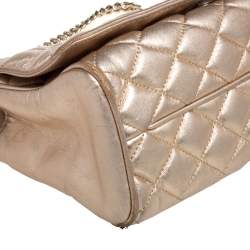 Pre Owned Carolina Herrera Metallic Gold Quilted Leather Flap Chain Shoulder Bag