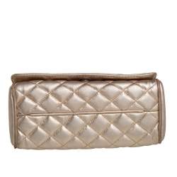 Pre Owned Carolina Herrera Metallic Gold Quilted Leather Flap Chain Shoulder Bag