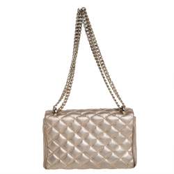 Pre Owned Carolina Herrera Metallic Gold Quilted Leather Flap Chain Shoulder Bag