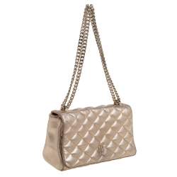 Pre Owned Carolina Herrera Metallic Gold Quilted Leather Flap Chain Shoulder Bag