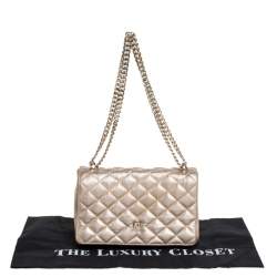 Pre Owned Carolina Herrera Metallic Gold Quilted Leather Flap Chain Shoulder Bag