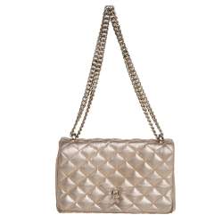 Pre Owned Carolina Herrera Metallic Gold Quilted Leather Flap Chain Shoulder Bag