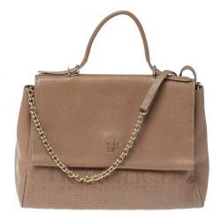 Carolina Herrera Beige Leather Minueto Top Handle Bag