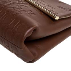 Pre Owned Carolina Herrera Brown Leather Top Handle Bag