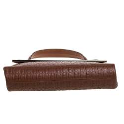 Pre Owned Carolina Herrera Brown Leather Top Handle Bag