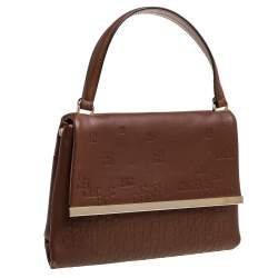 Pre Owned Carolina Herrera Brown Leather Top Handle Bag