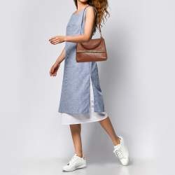 Pre Owned Carolina Herrera Brown Leather Top Handle Bag