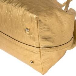 Pre Owned Carolina Herrera Gold Monogram Embossed Leather Tote