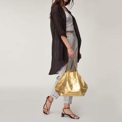 Pre Owned Carolina Herrera Gold Monogram Embossed Leather Tote