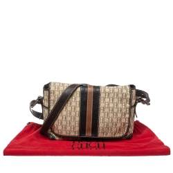 Pre Owned Carolina Herrera Beige/Brown Monogram Canvas And Leather Flap Shoulder Bag