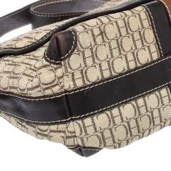 Pre Owned Carolina Herrera Beige/Brown Monogram Canvas And Leather Flap Shoulder Bag