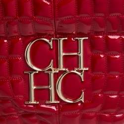 Pre Owned Carolina Herrera Red Croc Embossed Patent Leather Logo Chain Shoulder Bag