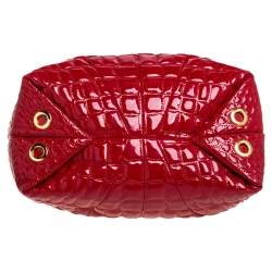 Pre Owned Carolina Herrera Red Croc Embossed Patent Leather Logo Chain Shoulder Bag