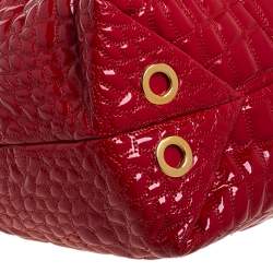 Pre Owned Carolina Herrera Red Croc Embossed Patent Leather Logo Chain Shoulder Bag