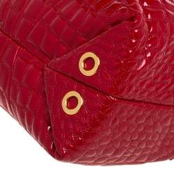 Pre Owned Carolina Herrera Red Croc Embossed Patent Leather Logo Chain Shoulder Bag