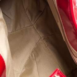 Pre Owned Carolina Herrera Red Croc Embossed Patent Leather Logo Chain Shoulder Bag