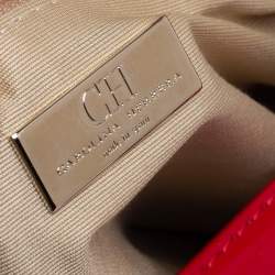 Pre Owned Carolina Herrera Red Croc Embossed Patent Leather Logo Chain Shoulder Bag