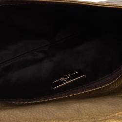 Pre Owned Carolina Herrera Gold Monogram Embossed Leather Bow Chain Clutch