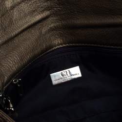 Pre Owned Carolina Herrera Gold Monogram Embossed Leather Bow Chain Clutch