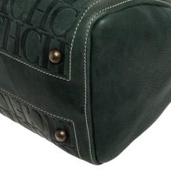 Pre Owned Carolina Herrera Dark Green Monogram Leather Andy Boston Bag