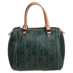 Pre Owned Carolina Herrera Dark Green Monogram Leather Andy Boston Bag