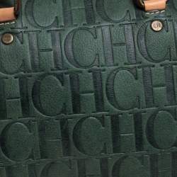 Pre Owned Carolina Herrera Dark Green Monogram Leather Andy Boston Bag