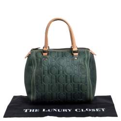 Pre Owned Carolina Herrera Dark Green Monogram Leather Andy Boston Bag
