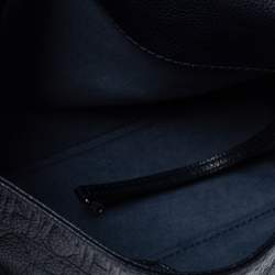 Pre Owned Carolina Herrera Navy Blue Monogram Embossed Leather Minuetto Flap Top Handle Bag