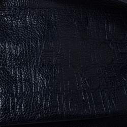 Pre Owned Carolina Herrera Navy Blue Monogram Embossed Leather Minuetto Flap Top Handle Bag