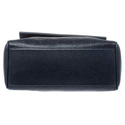 Pre Owned Carolina Herrera Navy Blue Monogram Embossed Leather Minuetto Flap Top Handle Bag