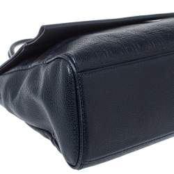 Pre Owned Carolina Herrera Navy Blue Monogram Embossed Leather Minuetto Flap Top Handle Bag