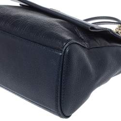 Pre Owned Carolina Herrera Navy Blue Monogram Embossed Leather Minuetto Flap Top Handle Bag