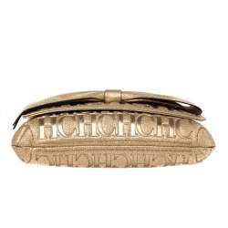 Pre Owned Carolina Herrera Gold Monogram Leather Audrey Shoulder bag