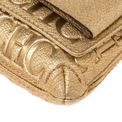 Pre Owned Carolina Herrera Gold Monogram Leather Audrey Shoulder bag