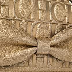 Pre Owned Carolina Herrera Gold Monogram Leather Audrey Shoulder bag