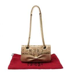 Pre Owned Carolina Herrera Gold Monogram Leather Audrey Shoulder bag