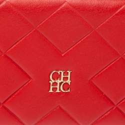 Pre Owned Carolina Herrera Preppy Red Quilted Leather Flap Wallet