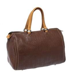 Pre Owned Carolina Herrera Brown Monogram Leather Large Andy Boston Bag