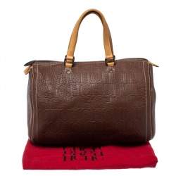 Pre Owned Carolina Herrera Brown Monogram Leather Large Andy Boston Bag