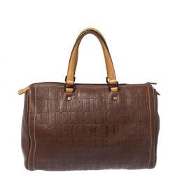 Pre Owned Carolina Herrera Brown Monogram Leather Large Andy Boston Bag