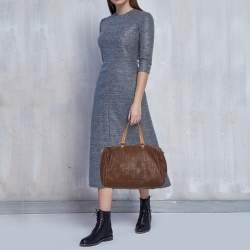 Pre Owned Carolina Herrera Brown Monogram Leather Large Andy Boston Bag