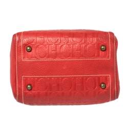 Pre Owned Carolina Herrera Red Monogram Leather Andy Boston Bag