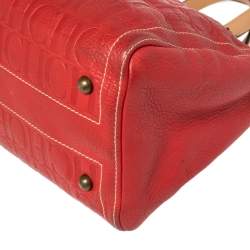 Carolina Herrera Red Monogram Leather Andy Boston Bag           