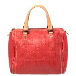 Carolina Herrera Andy White/Red Boston Handbag E2921