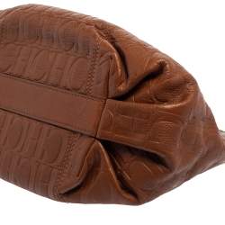 Pre Owned Carolina Herrera Brown Monogram Leather Poppy Hobo