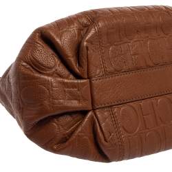 Pre Owned Carolina Herrera Brown Monogram Leather Poppy Hobo